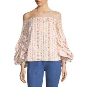 NWT Petersyn Audrey Off the Shoulder 100% Cotton Blouse in Trellis, size L